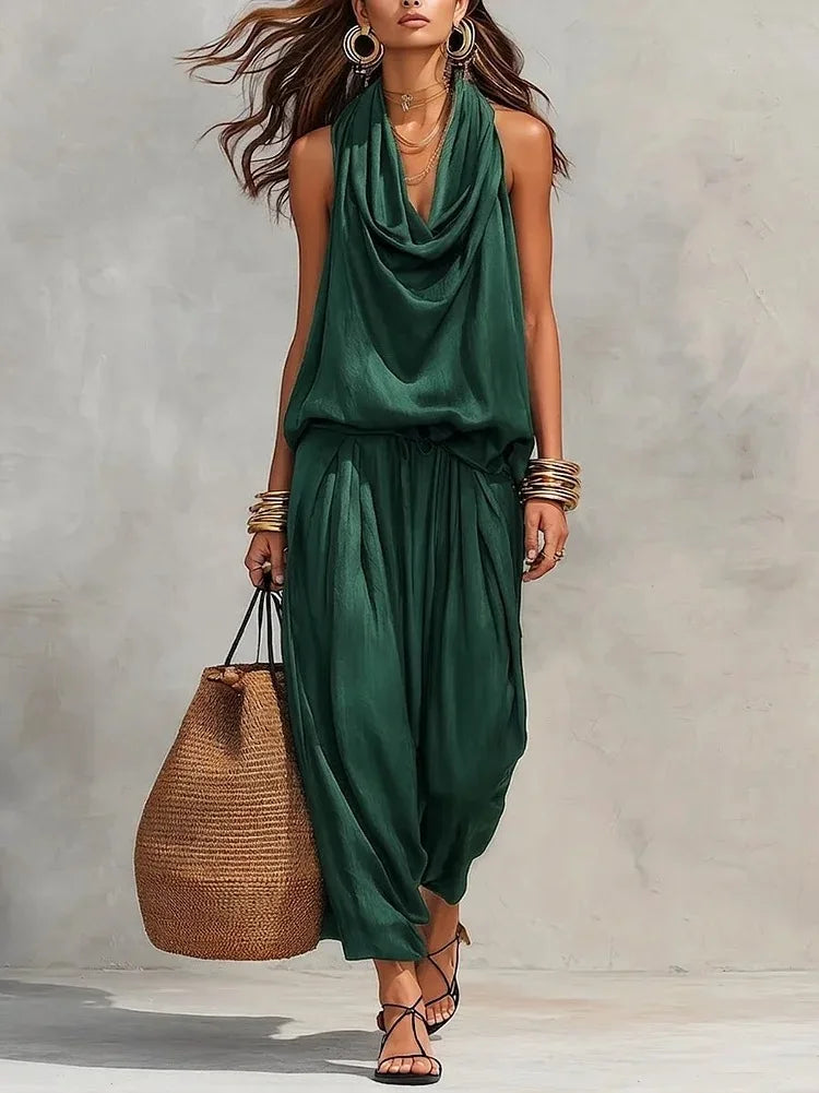 Women’s 2-Piece Set — Halter Top & Harem Trousers