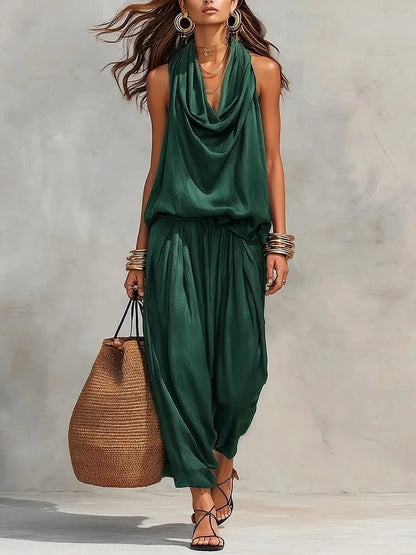 Women’s 2-Piece Set — Halter Top & Harem Trousers