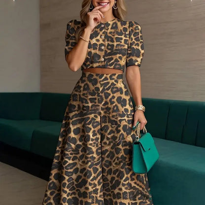 Women’s 2-Piece Set — Puff Sleeve Crop Top &amp; Wide-Leg Trousers