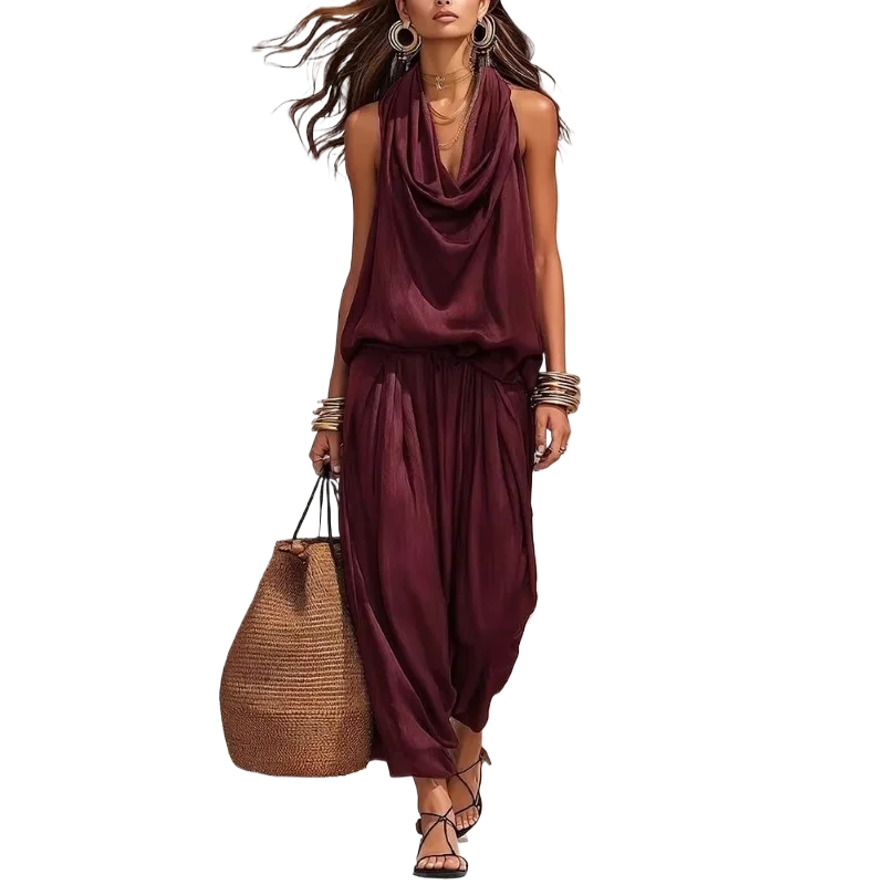 Women’s 2-Piece Set — Halter Top & Harem Trousers