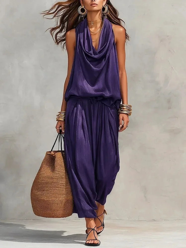 Women’s 2-Piece Set — Halter Top & Harem Trousers
