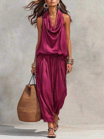 Women’s 2-Piece Set — Halter Top & Harem Trousers