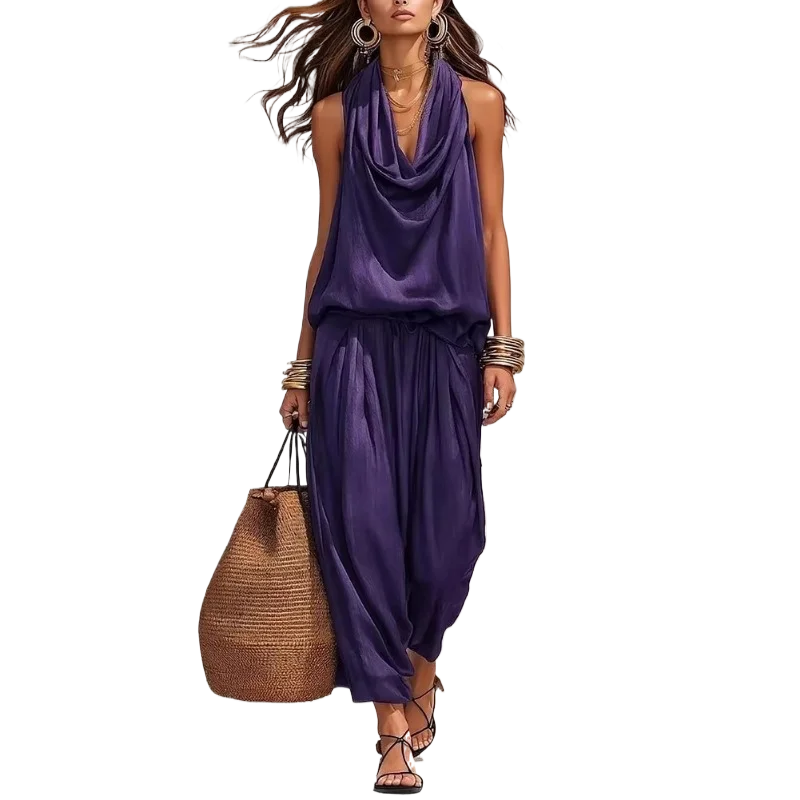 Women’s 2-Piece Set — Halter Top & Harem Trousers