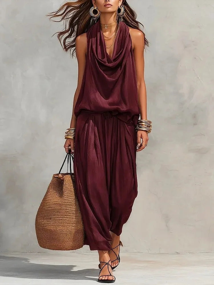 Women’s 2-Piece Set — Halter Top & Harem Trousers
